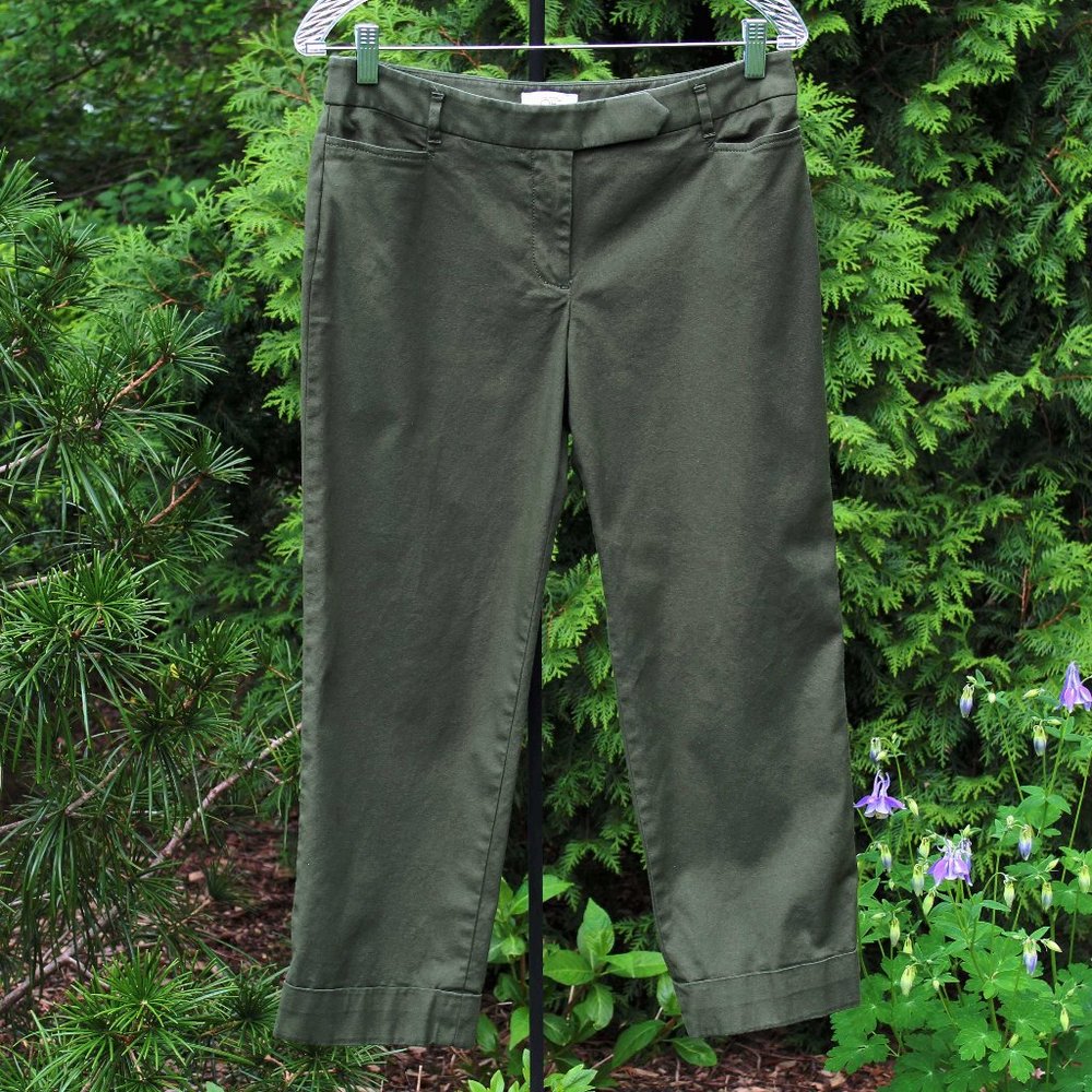 Loft Dark-Olive Marisa Cuffed Crop Pant